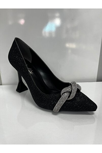 Mimoza KADIN TOPUKLU STİLETTO SİYAH GÜMÜŞ TAŞ DETAYLI