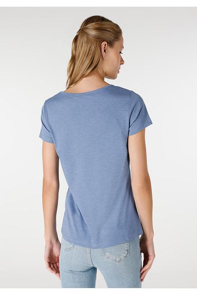 Colin's Tricou albastru cu mânecă scurtă pentru femei, cu decolteu în V, cu croiala normală, Cl 1034536