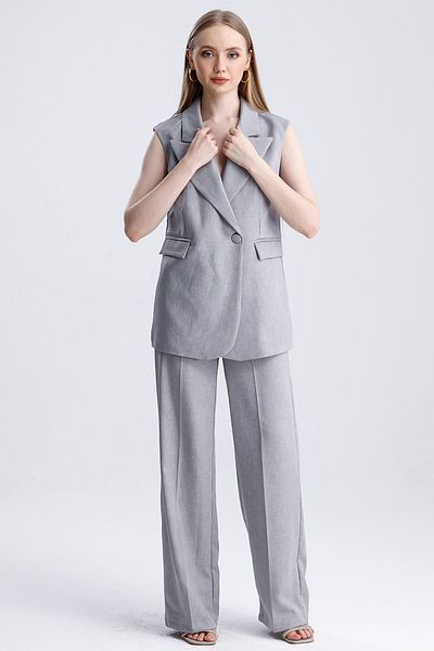 MD trend Women's Double Breasted Oversize Vest and Palazzo Trousers Double Classic Set