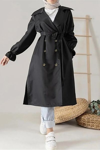 BUTİK C Belted Trench Coat Black
