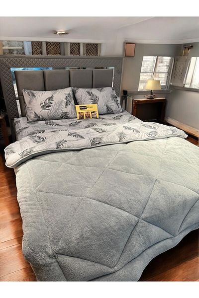 BlueMaison King Size Welsoft Quilt Set (with 2 Pillow Cases) Gray Feather