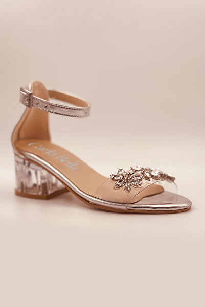 CARLA BELLA Pantofi cu toc pentru fete Rochie de seara din piatra cu toc transparent de 5 cm Pantofi de seara pentru fete argintii