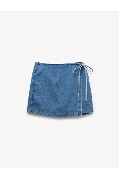 Koton Pamuklu Bağlama Detaylı Mini Denim Şort Etek