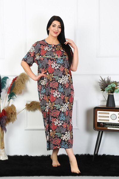 Celira Women's Large Size Short Sleeve Black Mother's Nightgown 1373