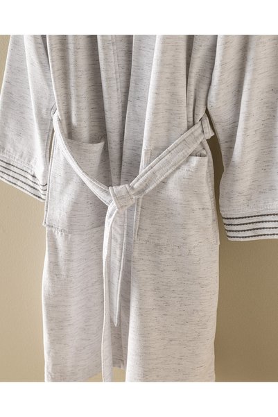 Madame Coco Opherna Kimono Cotton Unisex Bathrobe - White/Grey