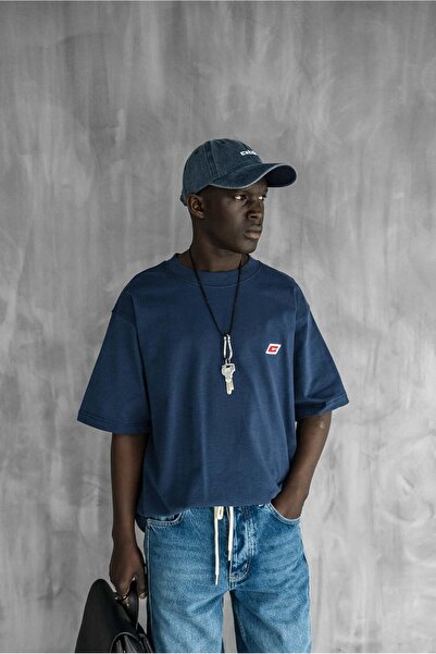 ablukaonline Erkek Oversize Nakışlı T-Shirt Mavi