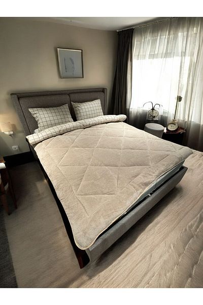 BlueMaison King Size Welsoft Quilt Set (with 2 Pillow Cases) Cream Square