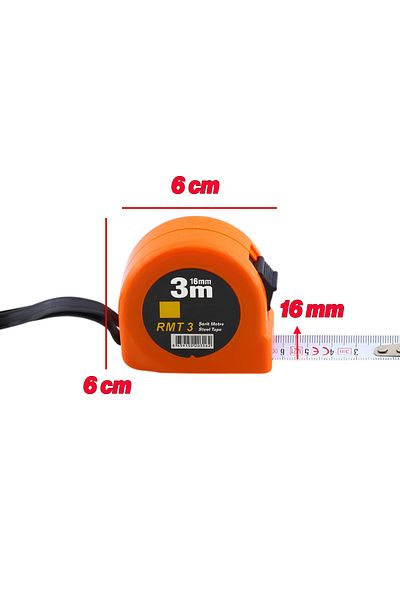 Badem10 Orange Color Ribbon Metal Bendable Meter 3m X 16mm Measuring with Button Plastic Case