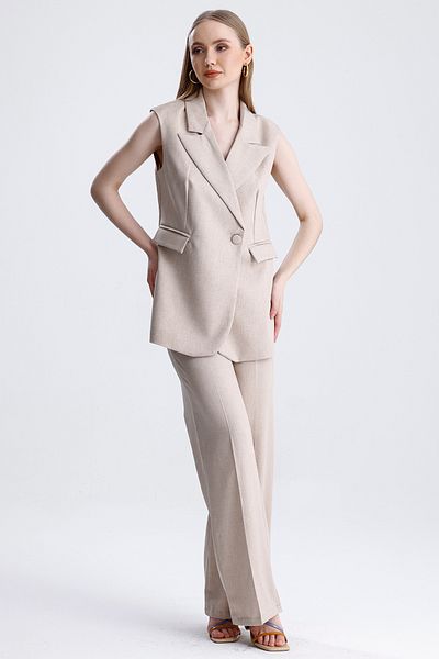 MD trend Women's Double Breasted Oversize Vest and Palazzo Trousers Double Classic Set