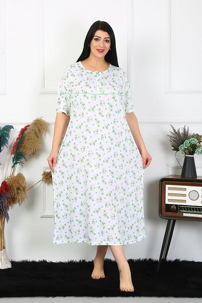 Celira Women's Large Size Short Sleeve White Mother's Nightgown 1372