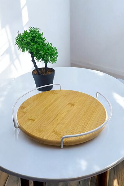 Kitchen Way 360 Degree Rotating Bamboo 28Cmx28Cm Rotating Tray Kw-516