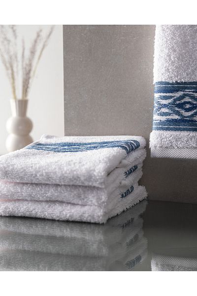 Madame Coco Daine 4-Pack 100% Cotton Hand Towels - White/Blue