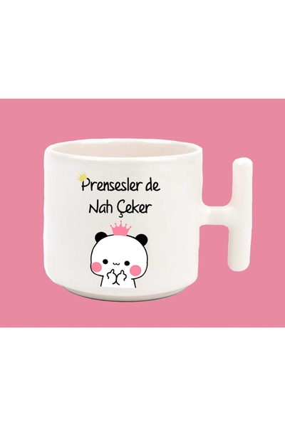 hesaplisiburada Prensesler de Nah Çeker espirili baskılı t kulplu latte kupa bardak