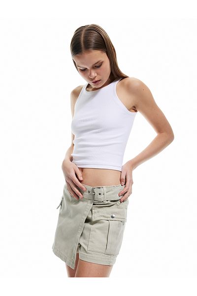 Koton Cotton Cargo Pocket Belt Detailed Mini Short Skirt