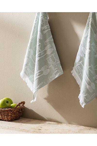 Madame Coco Forke Cotton Kitchen Towel Set - Mint Green