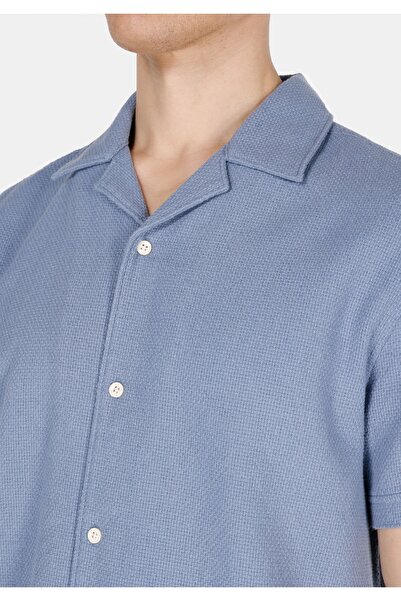 Colin's Cămașă cu mânecă scurtă albastră pentru bărbați, cu decolteu obișnuit