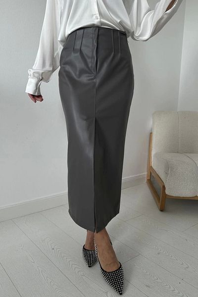 Butik Gray Slit Ornamental Patchwork Skirt