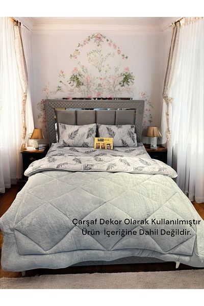 BlueMaison King Size Welsoft Quilt Set (with 2 Pillow Cases) Gray Feather