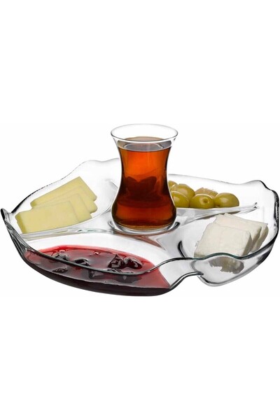 takaloğlu since 1972 5-Compartment Serving Presentation Plate Snack Bowl Breakfast Glass 10473