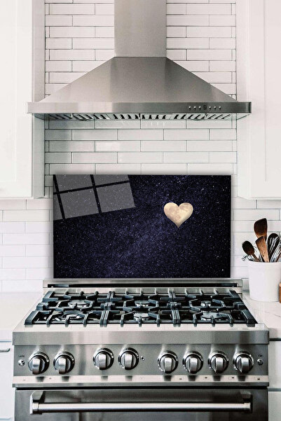 Vosevu Kalp Görünümlü Ay Cam Ocak Arkası Koruyucu, Isıya Dayanıklı, Tezgah An...