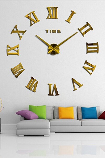 Genel Markalar 3d Gold Büyük Boy Roma Rakamlı Yapışkanlı Duvar Saati