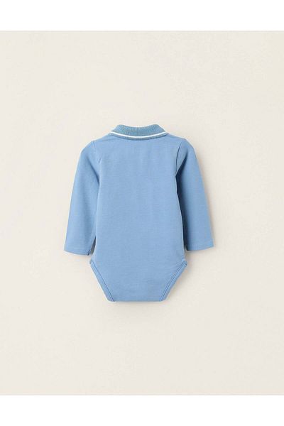 Ziddy Bodysuit-Polo for newborn boys 'Sailing Boat', Blue