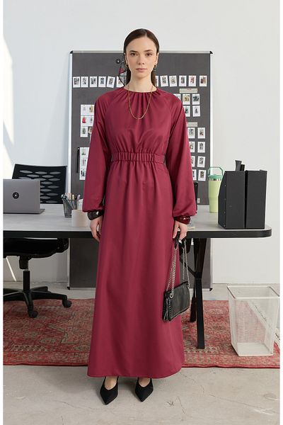 Fatma Atasoy Burgundy Dress with Gathered Belt