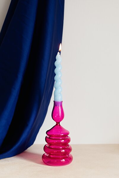 SUENO DESIGN STUDIO Fuşya Cam Şamdan - Mumluk Dekoratif Şamdan Özel Üretim Şı...