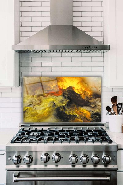 Vosevu Yellow Abstract Cosmic Glass Stove Back Protector, Heat Resistant, Cou...