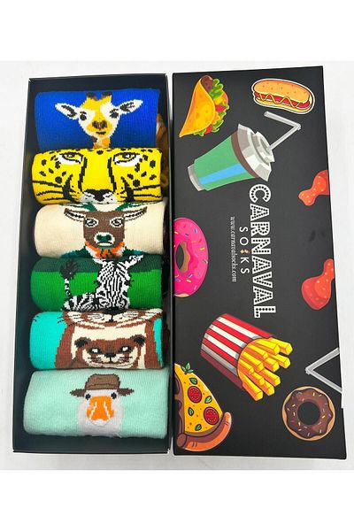 CARNAVAL SOCKS Комплект от 6 готини чорапи с шарки на животни