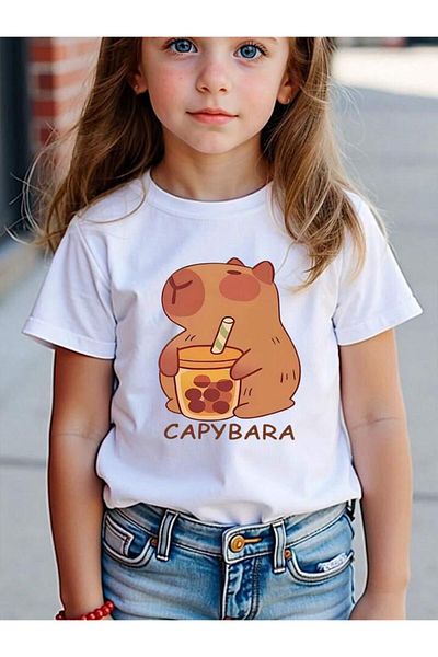 Afternoon Kids Tricou alb pentru fetiță „Capybara” cu imprimeu în față