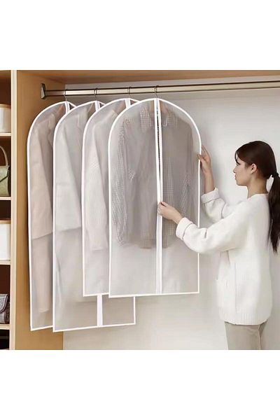 Generic 3-piece set of clothes cover white household cloakroom clothes dust cover transparent visible