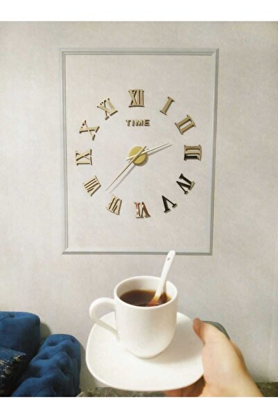 Genel Markalar 3d Gold Büyük Boy Roma Rakamlı Yapışkanlı Duvar Saati