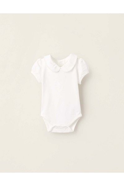 Ziddy Bodysuit with Peter Pan Collar for Newborn Girls, White