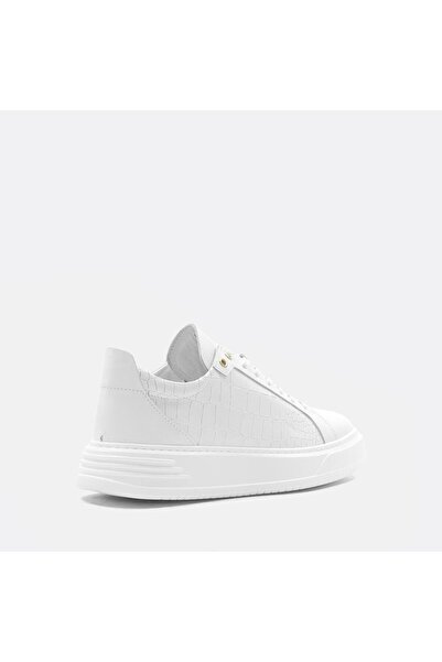 Celal Gültekin Erkek Beyaz Kroko Bağcıklı Kalın Tabanlı Deri Sneaker