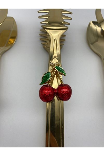 Fiyakalı Ürünler Atölyesi Gold Tongs Set |   18/10 Stainless Steel |   Cherry Salad |   Pasta and Pasta Presentation Presentation