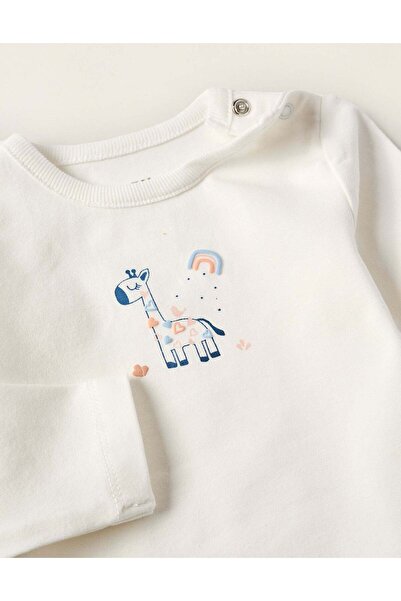 Ziddy Bodysuit-T-Shirt for Newborn Girls 'Giraffe', White