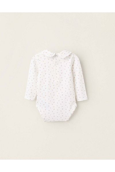 Ziddy Floral Motif Bodysuit for Newborn Girls, White