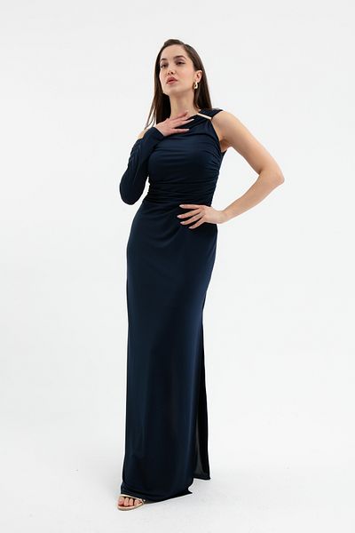 Lafaba Women's Navy Blue Accessory Detail Long Dress