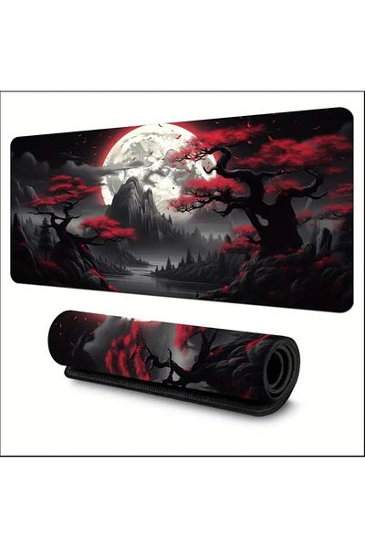 sgeteknoloji 70X30 cm Dark Red Moon Themed Non-Slip Base Speed Surface Gamer Mouse Pad Gaming