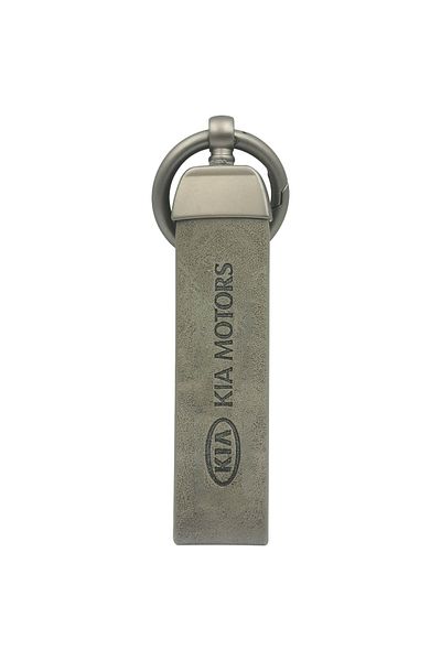 Kia Motors Car Keychain - PU Leather, Gray, Universal Fit