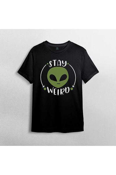Pixxa Stay Weird - Alien - Alien Unisex 100% Cotton Crew Neck T-Shirt Μοντέλο 1