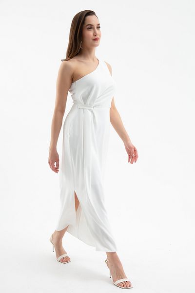 Lafaba Women's White One Shoulder Midi Dress