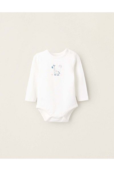 Ziddy Bodysuit-T-Shirt for Newborn Girls 'Giraffe', White
