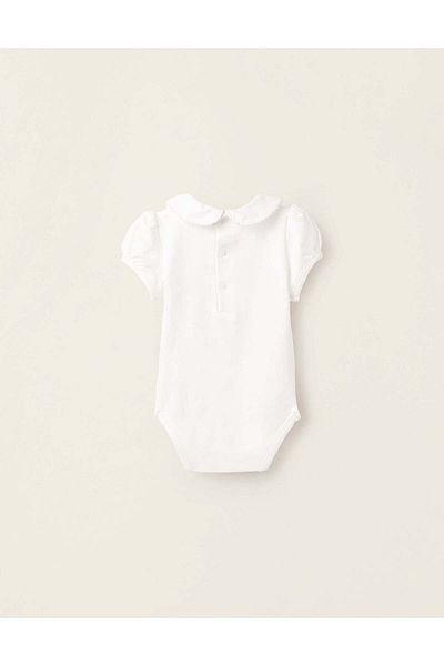 Ziddy Bodysuit with Peter Pan Collar for Newborn Girls, White