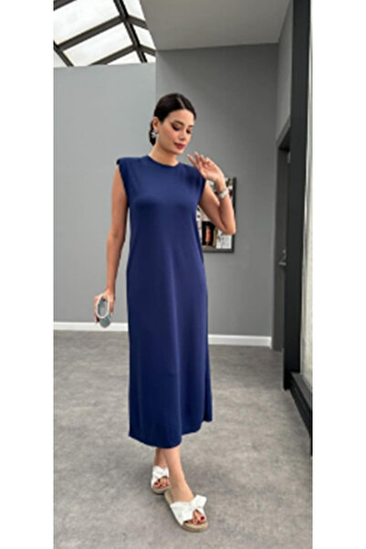 MaSoMi Navy Blue Padded Combed Cotton Dress