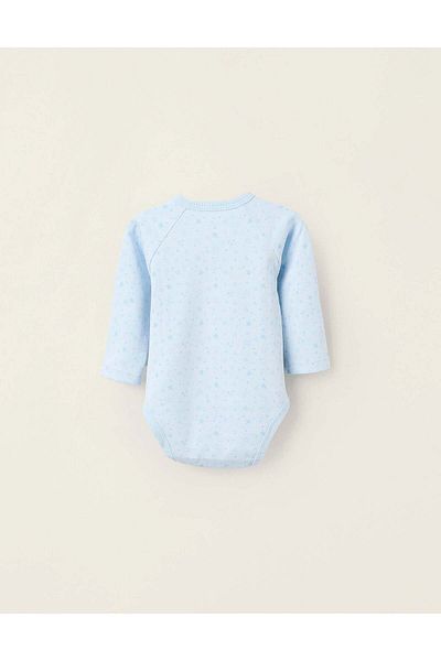 Ziddy Pack of 4 Cotton Wrapover Bodysuits for Newborns and Babies 'Stars', White/Blue