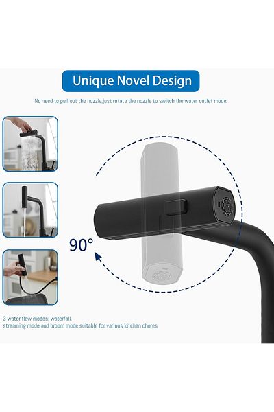 COOYA Water Tap, with Pull Down Sprayer, with 3 Spray Modes, 360°Swivel Single Lever, for Kitchen