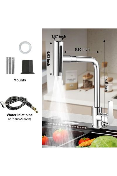 COOYA Waterfall Stainless Steel Spray Sink Tap Mixer, 4 Modes, 360° Rotatable, Hot & Cold Available