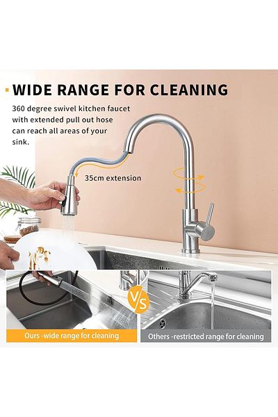 COOYA Kitchen Faucet, with Pull Down Sprayer, Hot and Cold with 2 Modes, Single Handle High Arc